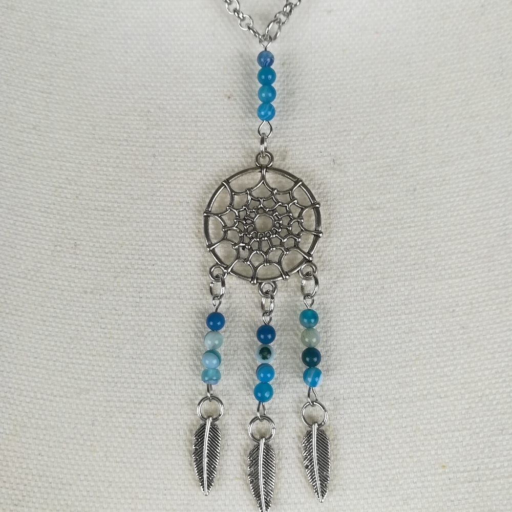 Dream catcher necklace blue striped Agate - Picture 2 of 5